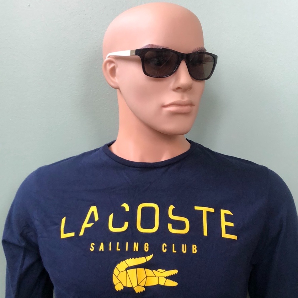 Lacoste Men Navy Blue/Yellow Long Sleeve Shirt M ﻿